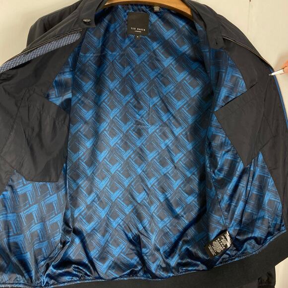 Nwot TED BAKER Bomber Jacket Men 4/L Navy Windbreaker Zip Pocket Logo “Electiv” - Picture 7 of 12